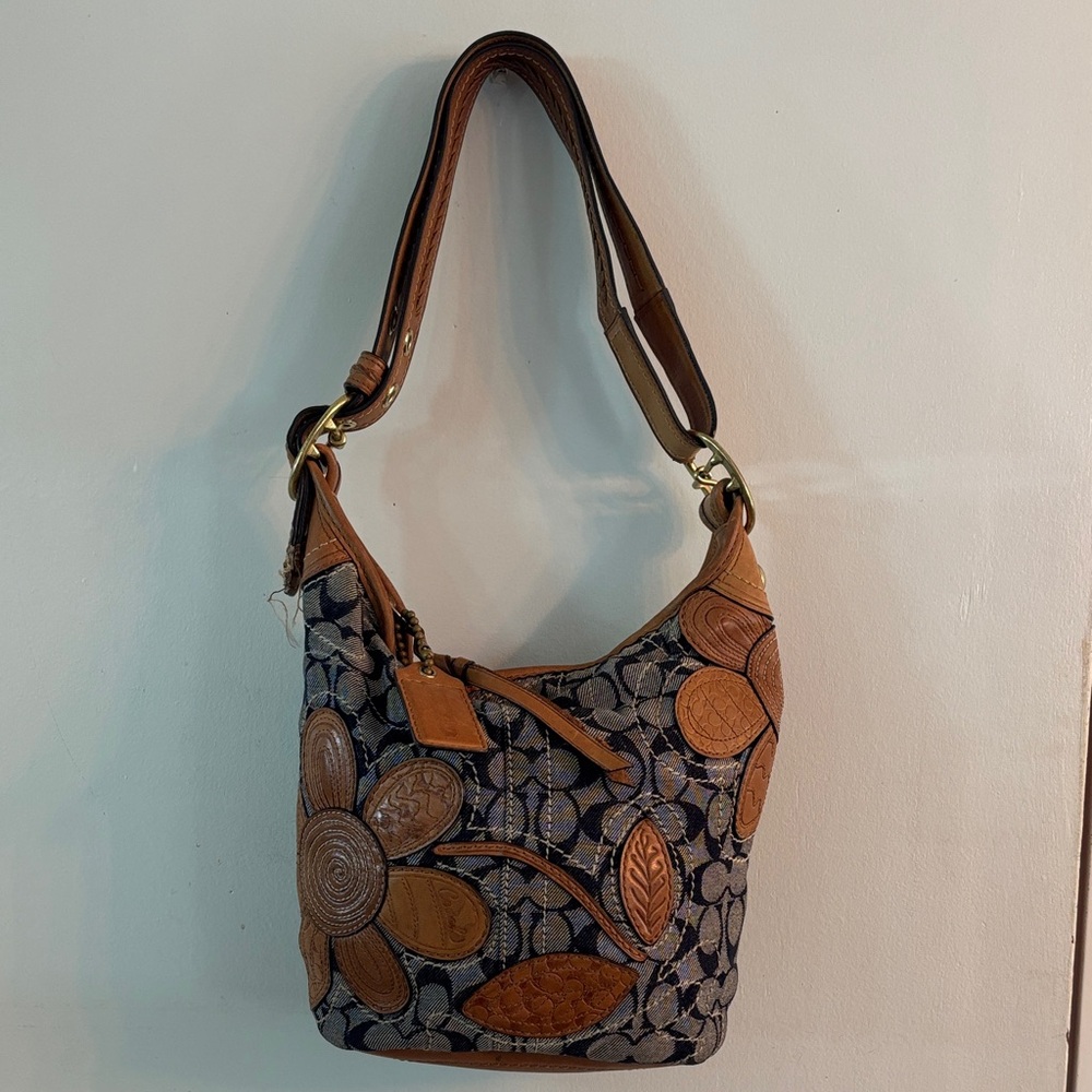 Vintage Coach Floral Hobo Bag - RARE! Blue and Tan